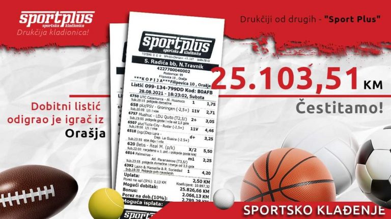 Igrač na kladionici uplatio 2.50 KM, a dobio preko 25 tisuća KM